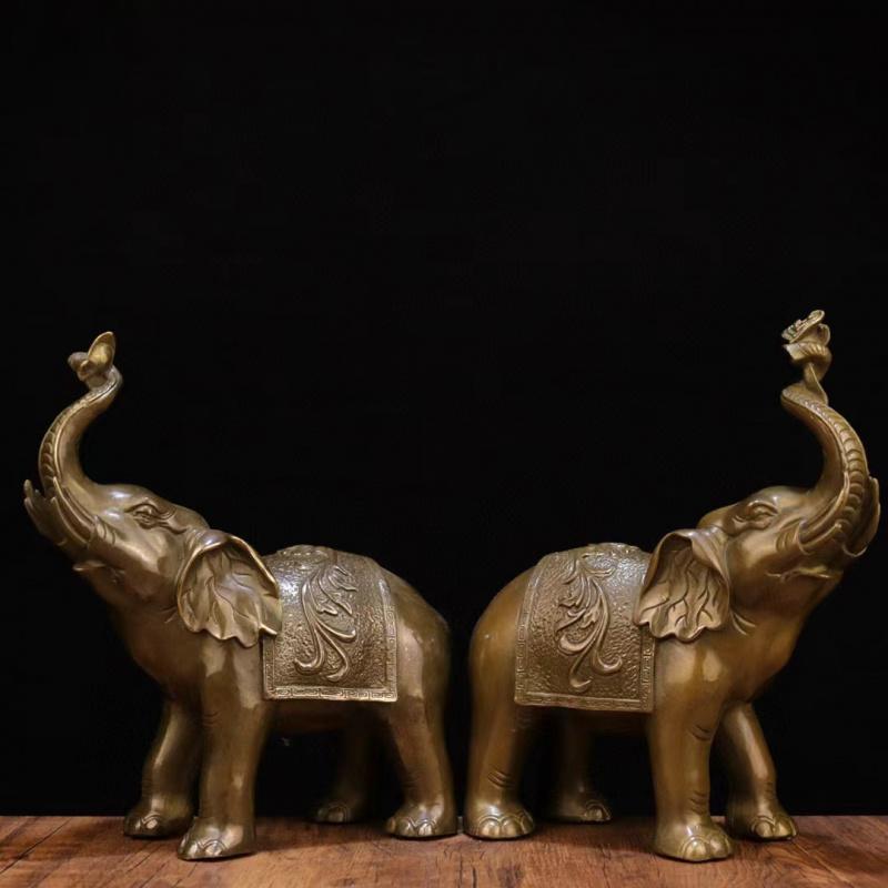 Antique Copper Ornament Yuanbao Ruyi Water Absorbing Elephant Home Office Desktop Gift Large Auspicious Fortun