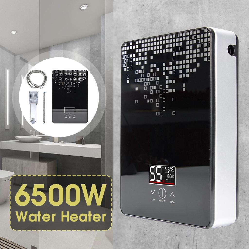 6500W 220V Tankless Instant Boiler Bathroom Shower Thermostat Safe Intelligent Automatically fauce Black/Pink Electric Hot Water Heater