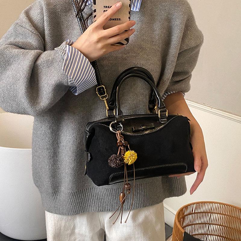 Korean Retro Bost Handbag Casual Small Square Bag Crossbody Bag Fashi Pu Color Blocking Women'S Shoulder Bag