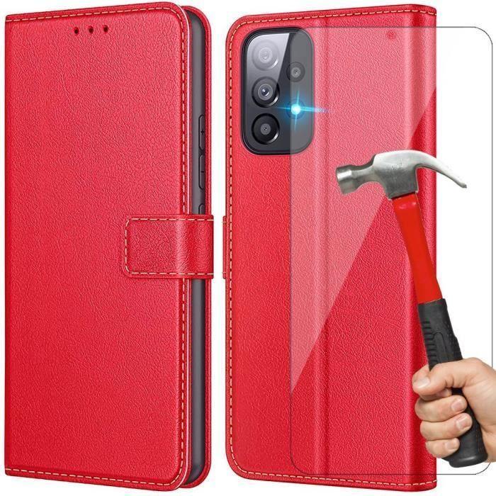 Coque - PROSHOP - Samsung A53 5G - Rouge - Protection 360° - Effet Cuir - Support Visionnage