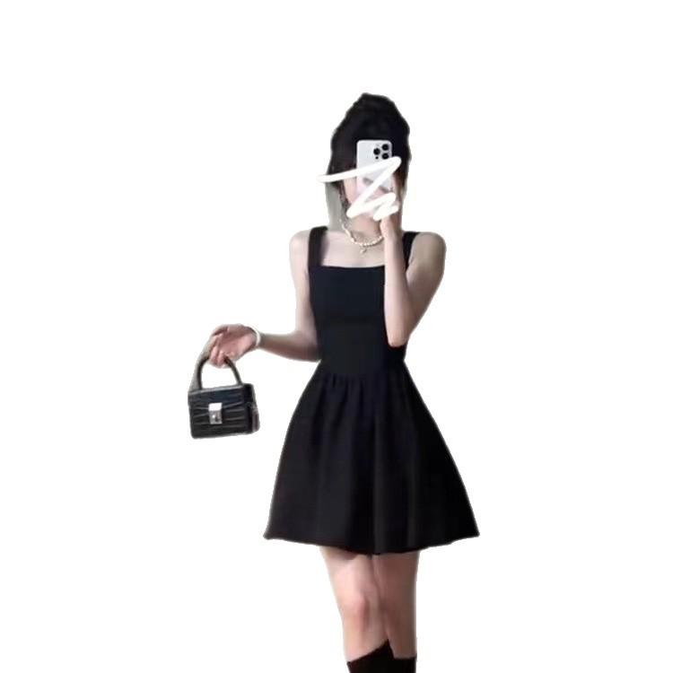 New black French suspender waist summer small black dress temperament dress small Hepburn slim skirt