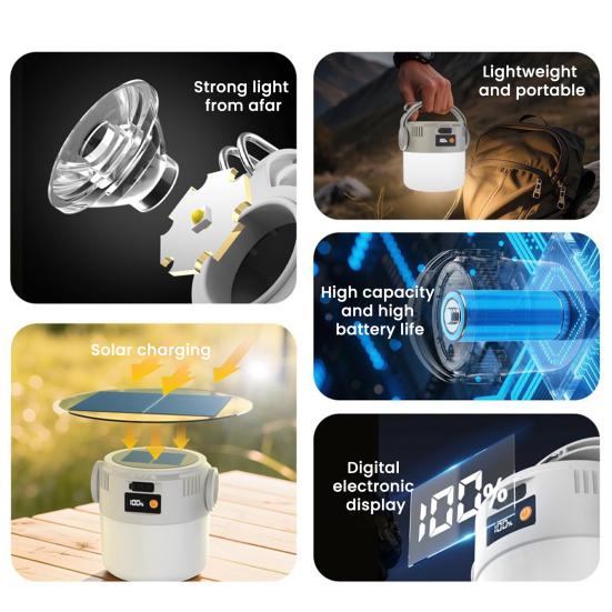 Outdoor Solar Hanging Lantern USB Rechargeable IP55 Waterproof Ultra Bright Camping Light with Hook Hiking Tent Hanging Emergency Lamp