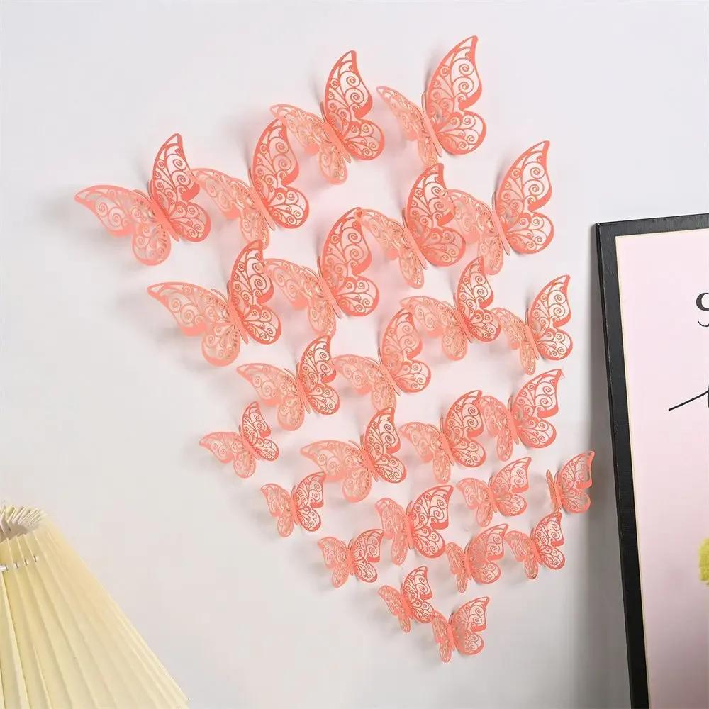 12 Peças Adesivos de Parede Borboletas 3D Borboletas Vazadas Decalques Borboletas Decoração de Arte de Parede Para Casamento Festa Decoração de Casa Adesivos