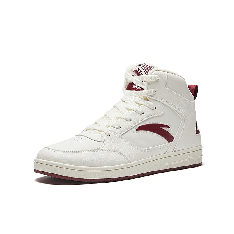 Anta Zero Feel Comfortable Versatile Non-Slip Wear-Resistant Lightweight Increased Height Mid-Top Sneakers Men Sneakers White Red 912448084-1