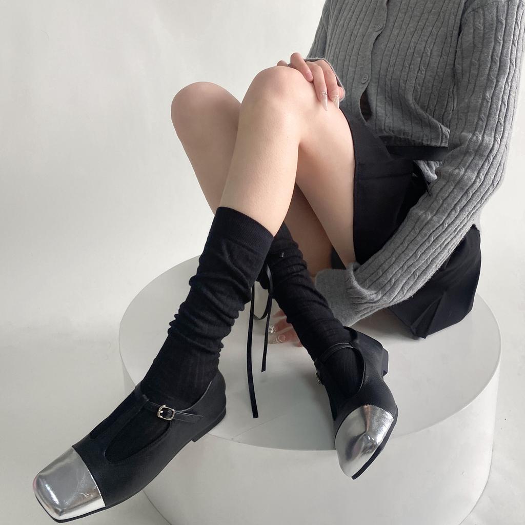 Ciorapi de primăvară și vară cu vânt, toc nou simplu, fundă cu panglică, balet, vânt, grămadă, până la gambă, joker feminin, ciorapi