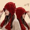 Festive Red Tassel Beanie - Women's Autumn/Winter Ear Protection Hat for Christmas and New Year