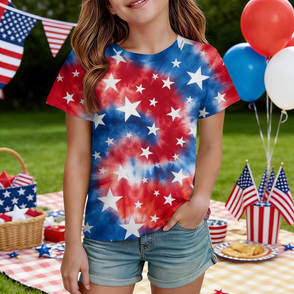 Kids Independence Day Print Round Neck Short Sleeve Casual T-shirt