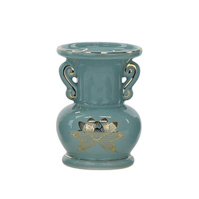 [Hasegawa Buddhist Altars] Buddhist Altar Flower Vase, Buddhist Altar Accessories, Ceramic Flower Vase, Blue Background, Gold Lotus, 4.0