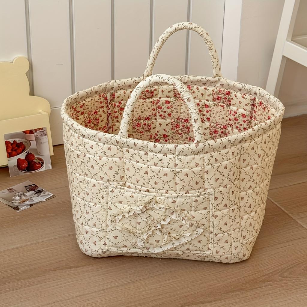 Pastoral Floral Dirty Clothes Basket, Home Use High-Value Fashionable Large Capacity Foldable Trash Storage Basket for Youngsters's Toys and Snacks