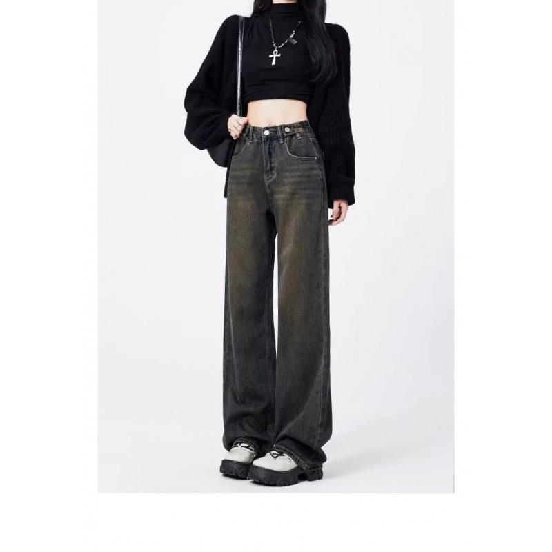 American Retro Streetwear High Waist Denim Wide-Leg Pants - Autumn/Winter Collection 4XL