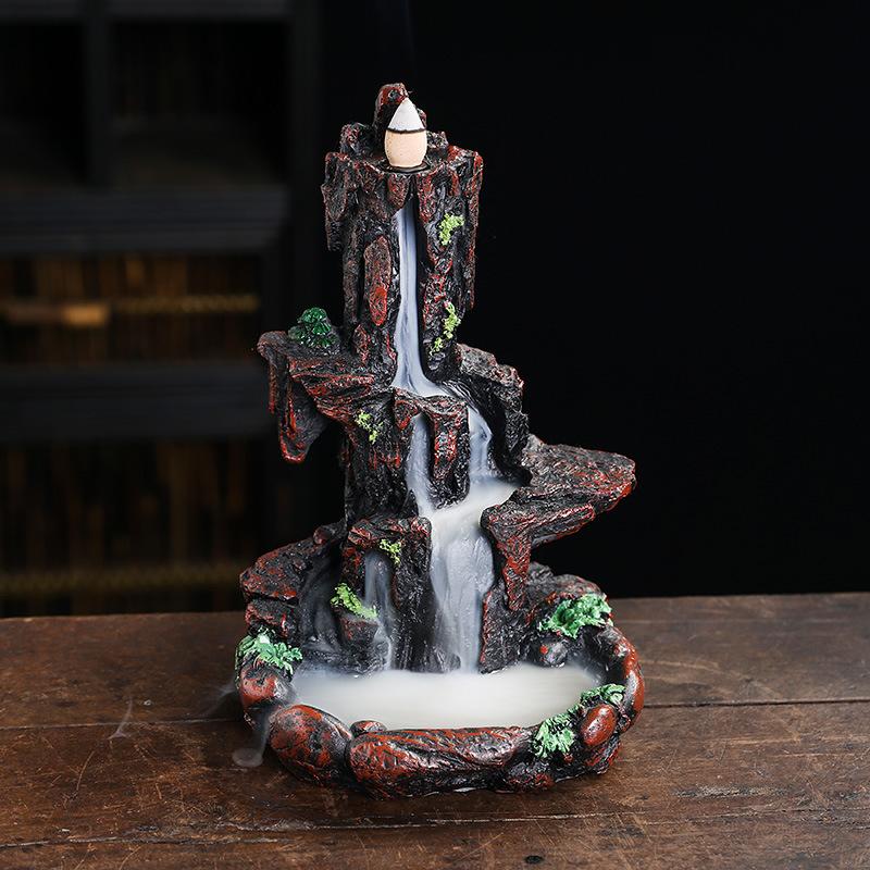Resin Crafts Backflow Aromatherapy Furnace Creative Resin Alpine Flowing Water Backflow Incense Burner Home Relief Decoration
