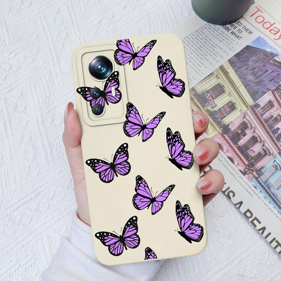 For Xiaomi 12T Case Hot New Design Cute Cat Butterfly Cartoons Matte Liquid Silicone Shell For Xiaomi 12T Pro Ultrathin Fundas