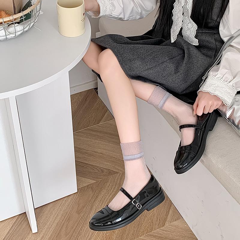 See Through Transparent Women Socks Colorful Star Summer Ultra-thin Nylon Loose Long Socks Women Sweet Girls Mesh Lace Socks Sox