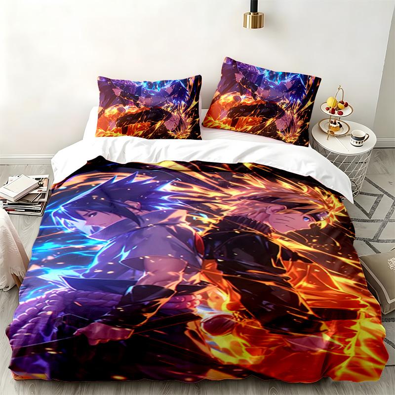 Naruto 3-teiliges Set Perfekt für das Schlafzimmer Bequemes Bettwäsche-Set enthält einen Bettbezug und zwei Kissenbezüge Ideales Geburtstags- oder Weihnachtsgeschenk