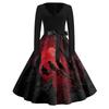 Women's Vintage Halloween Print V-Neck Dress, Casual Party Outfit for Celebrations