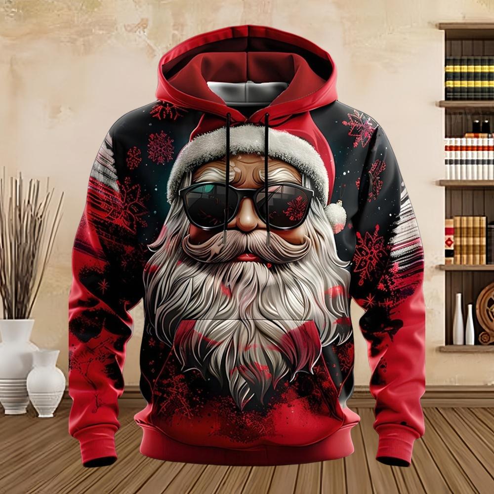 New Sweatshirts Santa Claus Funny 3D Prints Pullover Hoodie Kangaroo Pocket Designer Men's Clothing Fall Christmas Sweatshirt