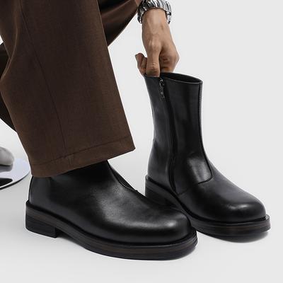 New Men's Leather Ankle Boots Fashionable and Elegant Solid-color Boots  High-quality Trendy Boots for Autumn and Winter