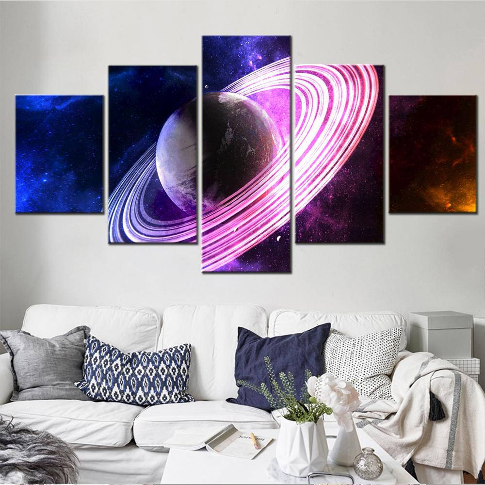

5 Pieces Wall Arts Canvas Painting Landscape Space Saturn Poster And Picture Print Modular Wallpaper Home Decor For Living Room 20X35 20X45 20X55CM