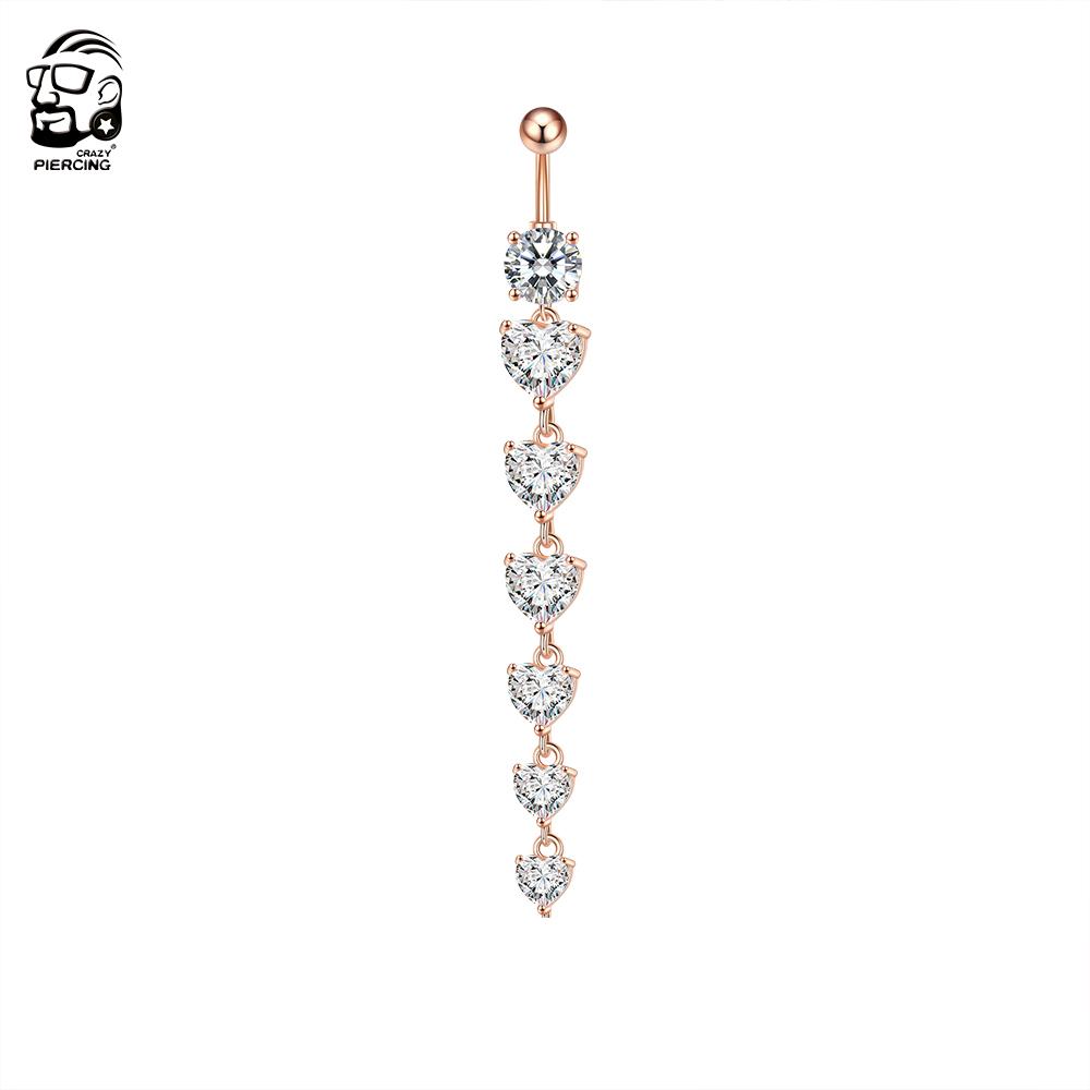 7 Cristales de Corazón Largos Colgantes Anillos para el Ombligo Acero Quirúrgico Lindo Piercing para el Ombligo Nombril 14g Barra Curvada Joyería para Piercings Corporales