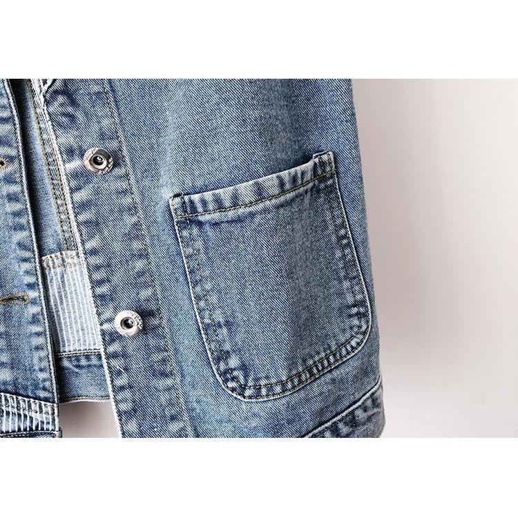 Trendy Striped Denim Vest Women Short Jacket Slim Fit Casual Spring Fall Fashion