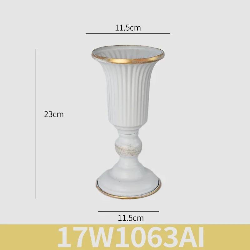 European White Iron Art Vase Florist Tall Cup Shape Flower Vase Arrangement Ornament Hotel Banquet Party Desktop Decoration