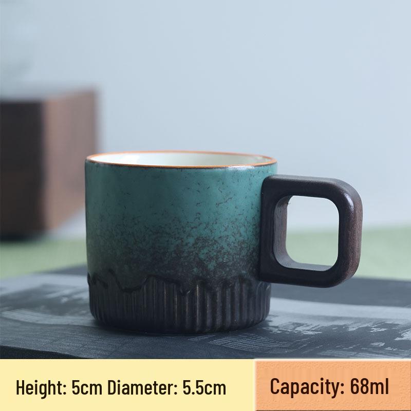 Exquisite Ceramic Tea & Coffee Cup with Wooden Handle - Gradient Glaze, Gift Box Set