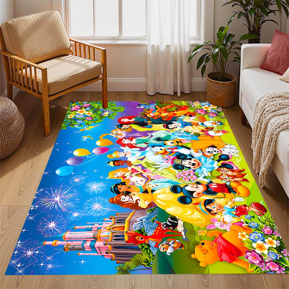 Disneyland Celebration Night Disney Cartoon Theme Anti-Slip Rug - Polyester, Home Decor, Suitable for Bedrooms, Living Rooms, Doorways, and Studios