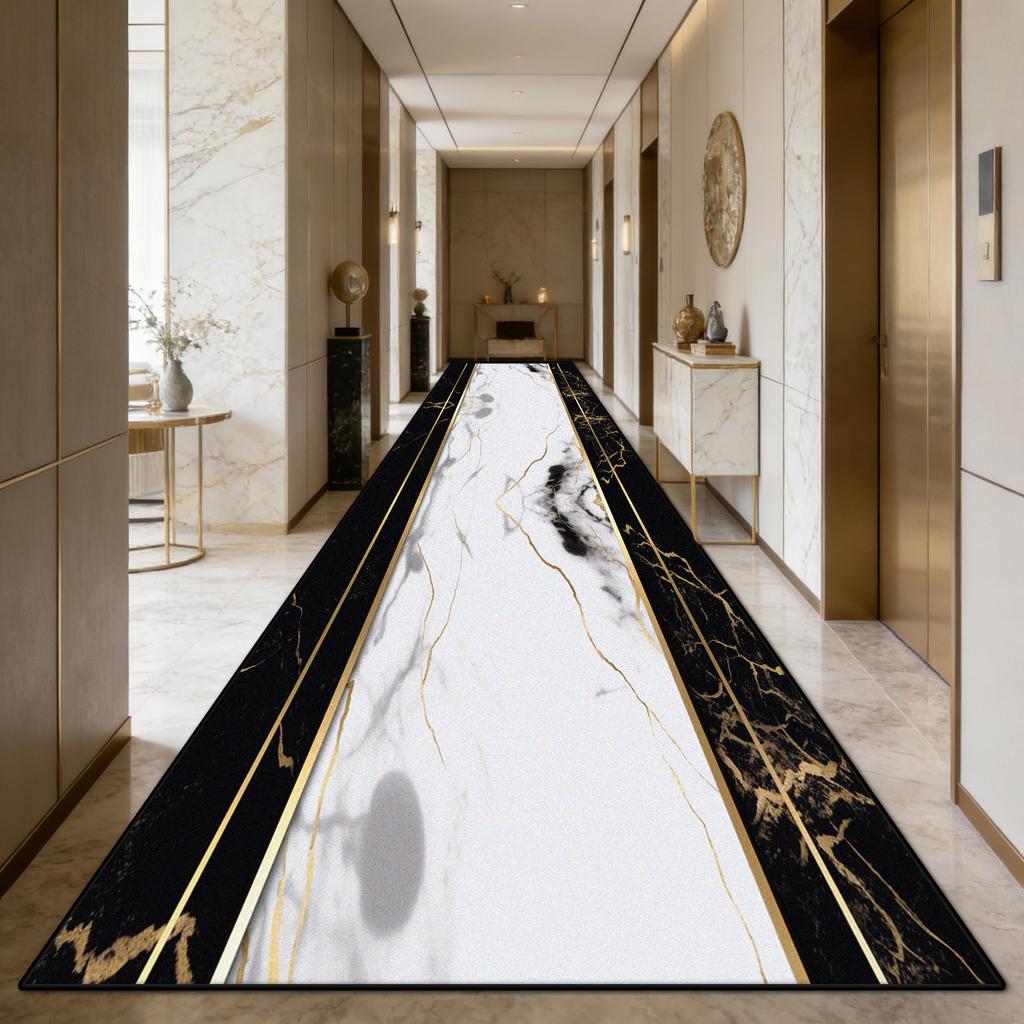 European Style Marble Long Corridor Carpet Luxury Decoration Easy Cleaning Washable Floor Mat Hall Aisle Runner Rug Customizable