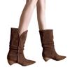 Französisches Nischendesign Stiefel mit Blockabsatz Kaschmiroberfläche 2025 Winter spitze Zehen mittelhoher Absatz Leder-Mid-Boots Kinder