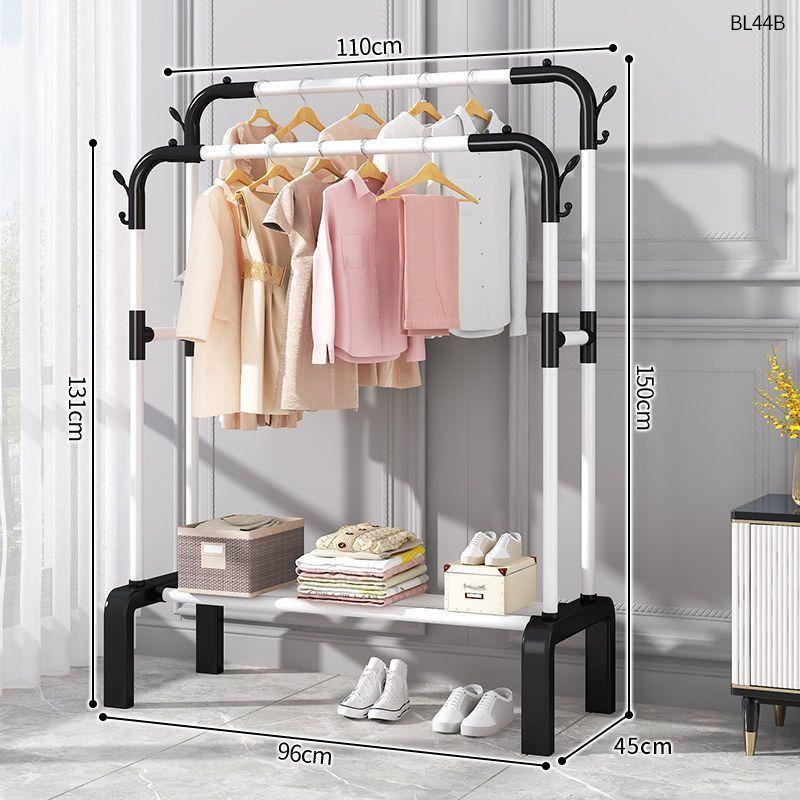 Plastic Floor-Standing Balcony and Bedroom Clothes & Hat Rack, with Folding Drying Pole and Storage.