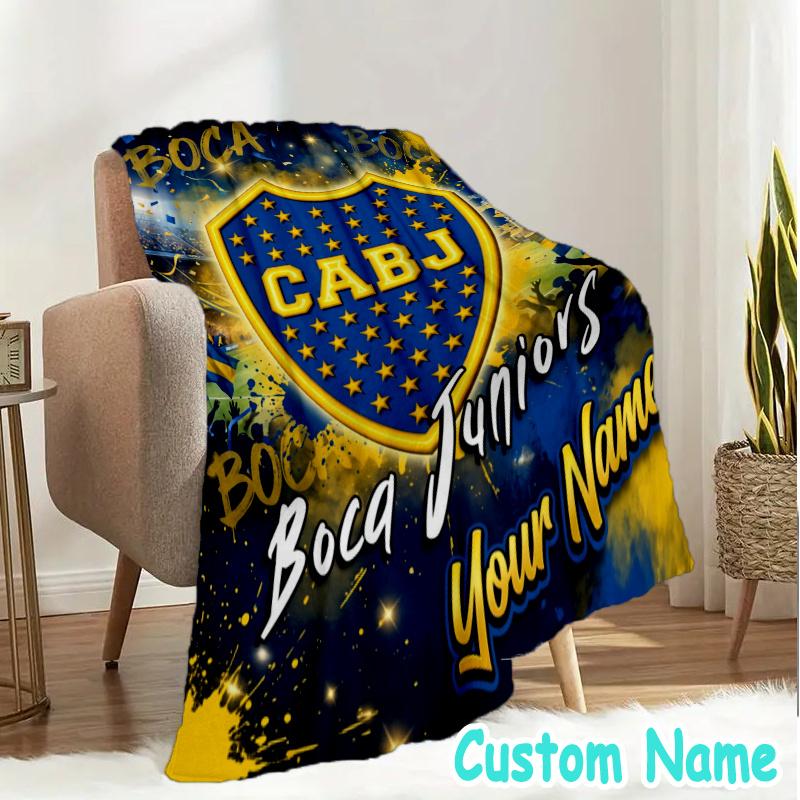 Custom Name Boca FC Crest Design Flannel Blanket Seasonal Universal Blanket For Indoor/outdoor, Perfect For Bedroom Sofa birthday gifts
