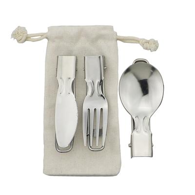 3-teiliges zusammenklappbares, zusammenklappbares Besteck-Set, tragbares Geschirr-Set, Camping-Gabel, Löffel, Messer, Spork, Geschirr aus 304 Edelstahl