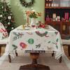 Festive Christmas Table Runner Cotton Blend Printed with Floral Fringe Decorative Dining Cover