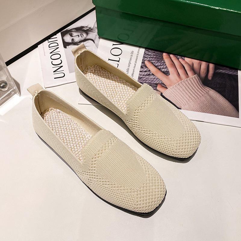 Doudou net shoes square head new fashionable breathable mesh one-pedal flying weaving lazy flat bottom shallow mouth soft sole ladyshoes women
