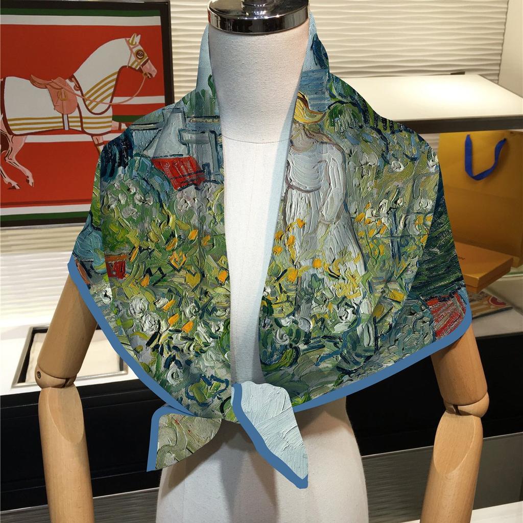 Ölgemälde Äußerer Kleiner Schal Seidenschal Frühling und Herbst Dünn Vielseitig 90cm Quadrat Mode Kunst Ausländischer Stil