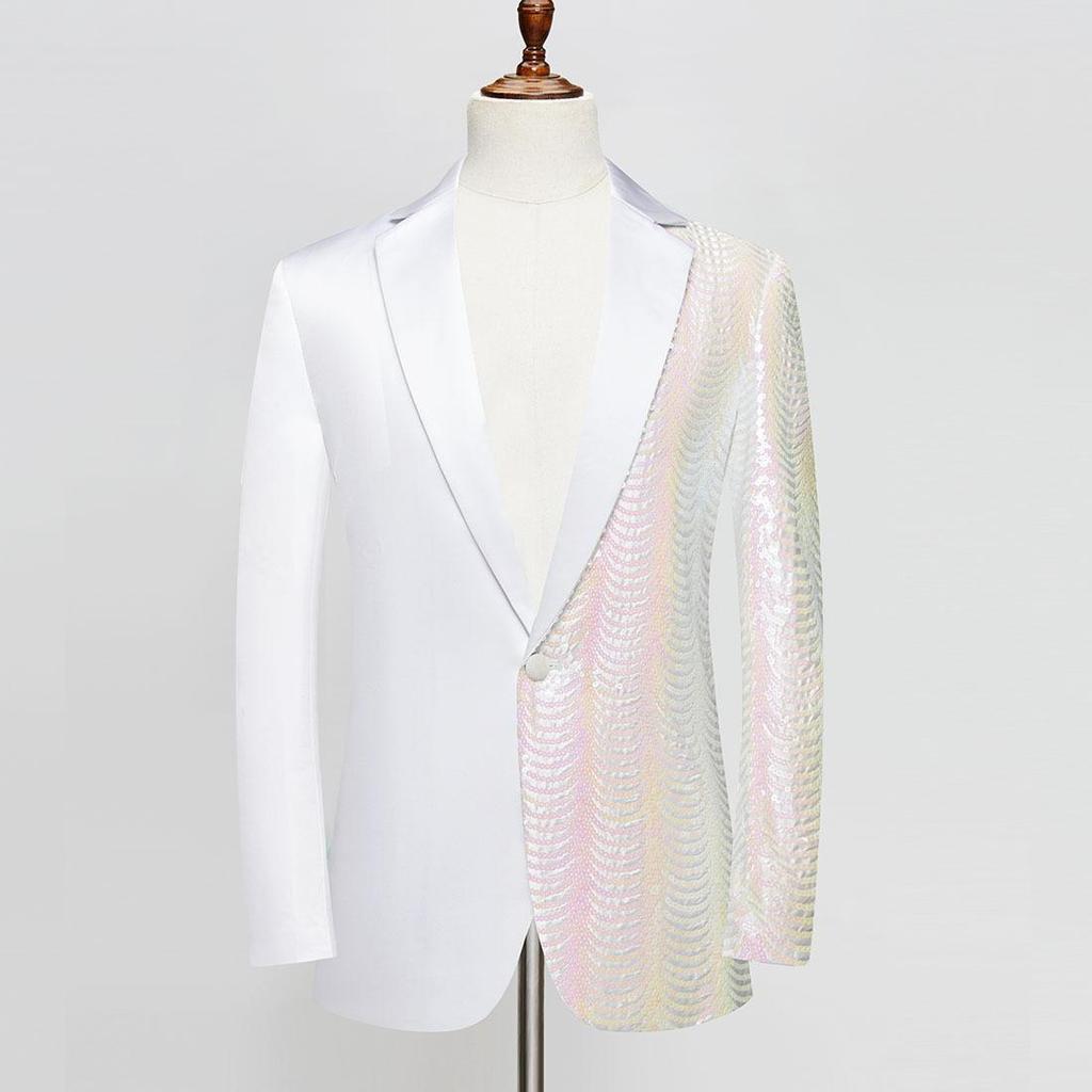 PYJTRL Erkek Moda Panelli Dalga Parlak Pullu Takım Ceket Blazer