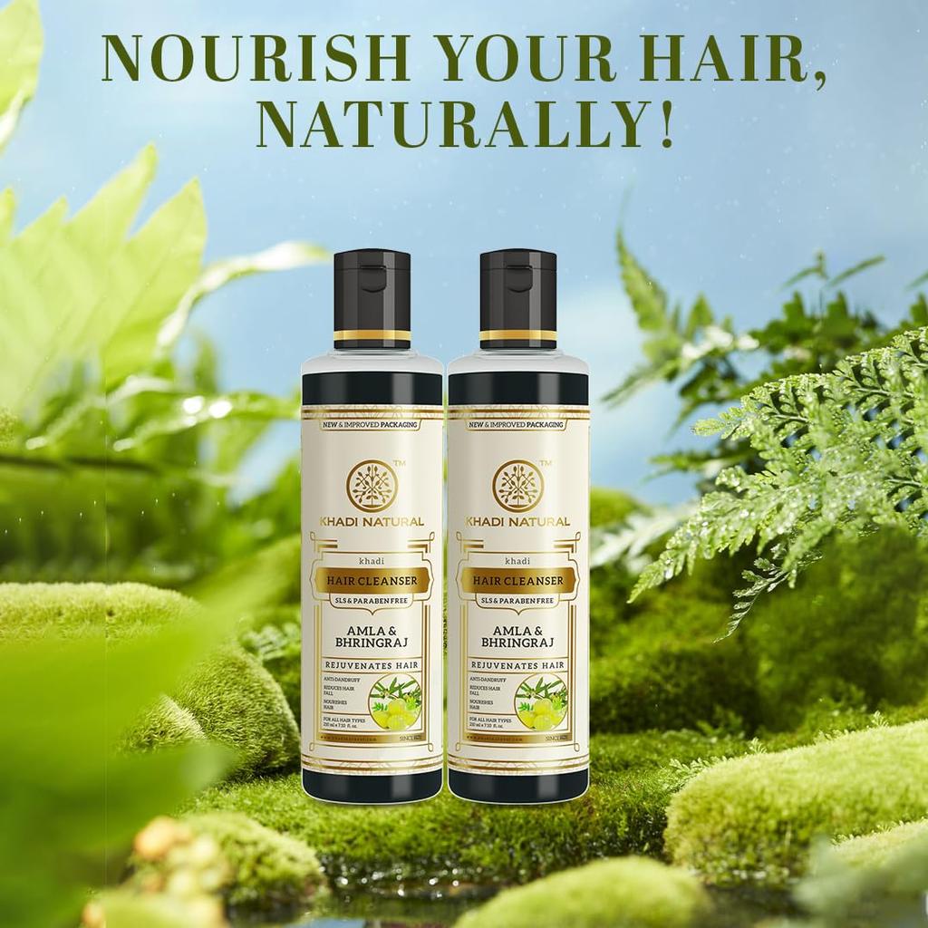 Khadi Natural Amla & Bhringraj Hair Shampoo 210ml x Pack of 2 | Anti-Dandruff Ayurvedic Shampoo for All Hair Types