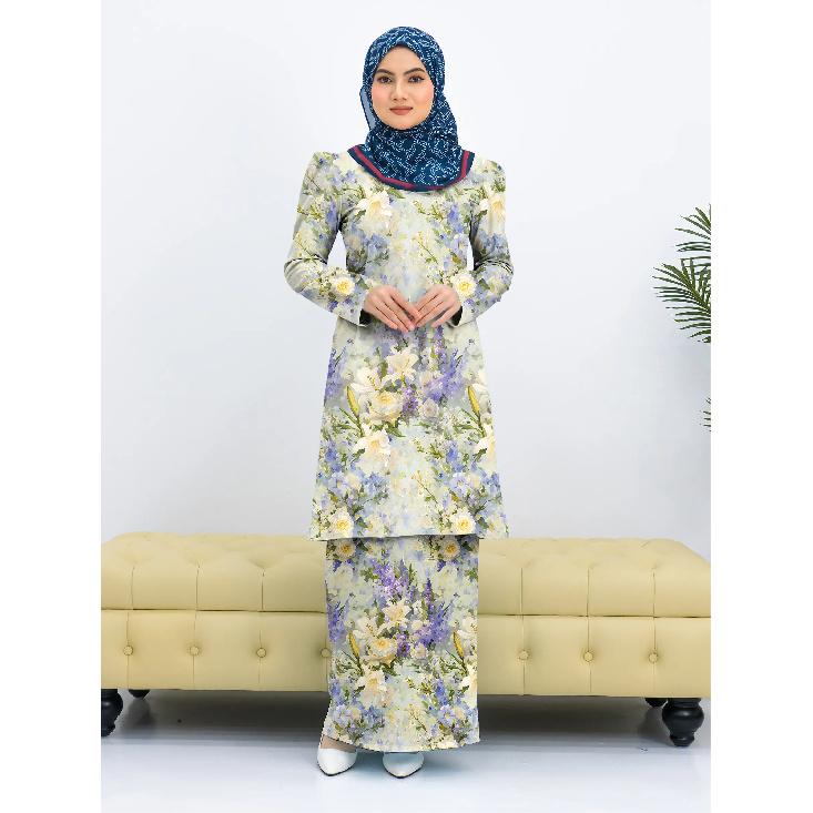 Summer New Irregular Graphic Gradient Print Fashion Long Gradient Modern Kulang Pahang Ladies Casual Muslim Suit Comfortable Ladies Two Piece Suit