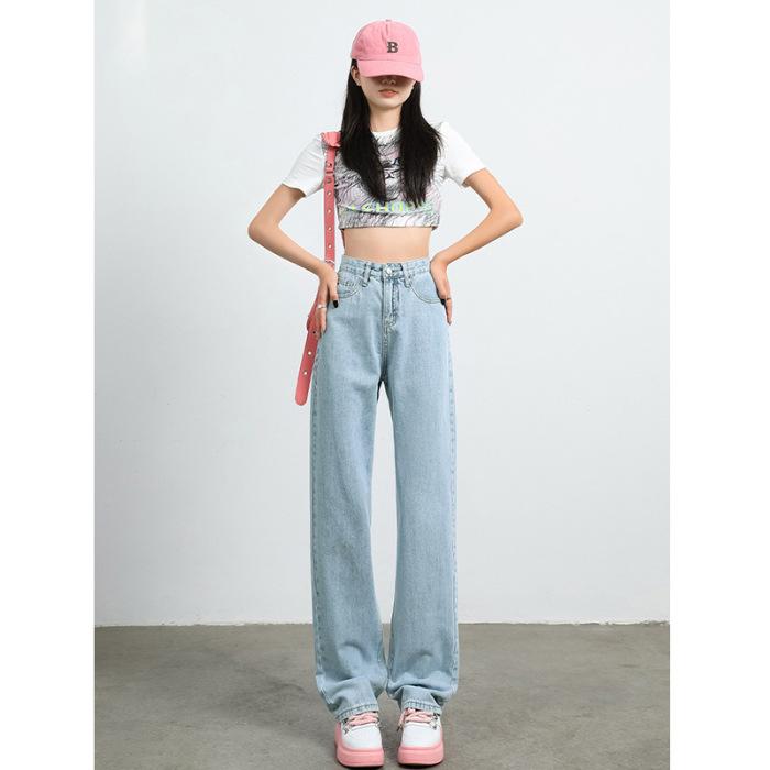 Korean Version of Simple Straight Jeans for Women In Autumn and Winter New Style Slim and Versatile Wide-leg High-waist Jeans