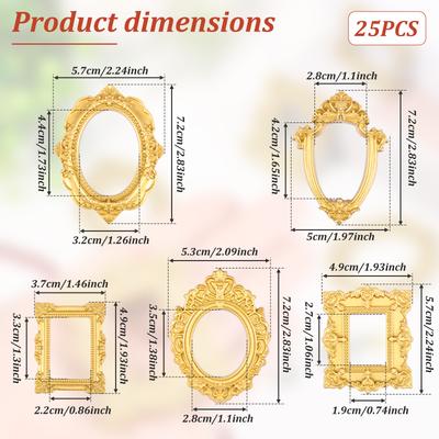 15/25 Stück Vintage Mini-Bilderrahmen Kleine Harz-Fotorahmen Dekorativer Mini-Gold-Schmuck-Displayrahmen für DIY-Schmuckdisplay