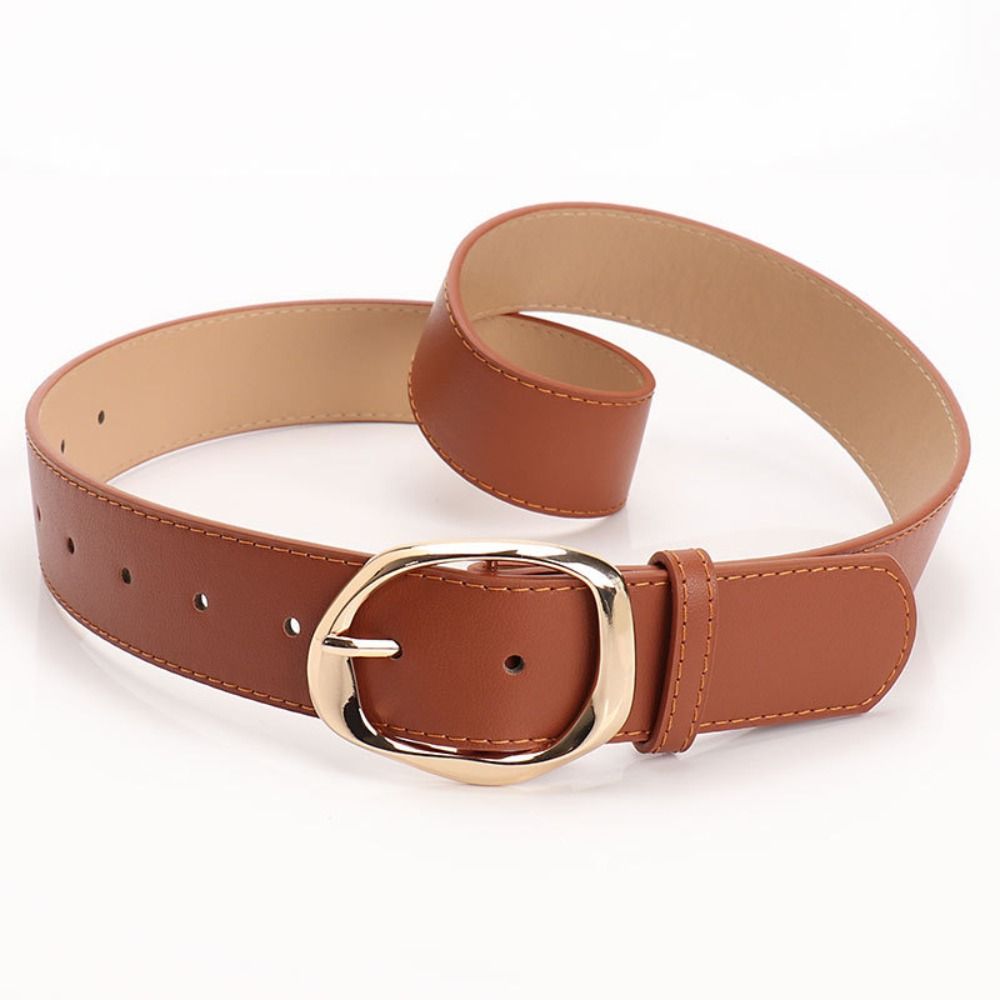 Faux Leather Waist Belt Oval Pin Buckle Waist Strap Classic Leather Waistband  For Women
