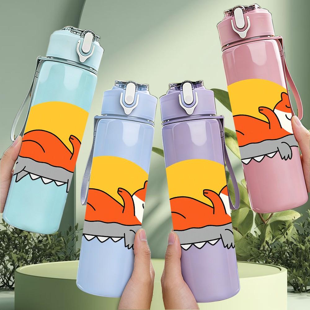 1PC Sleeping Fox Sunset Scene 750ml Color Plastic Sports Water Bottle Leakproof Flip Straw Lid Suitable for Sports Office Home Use
