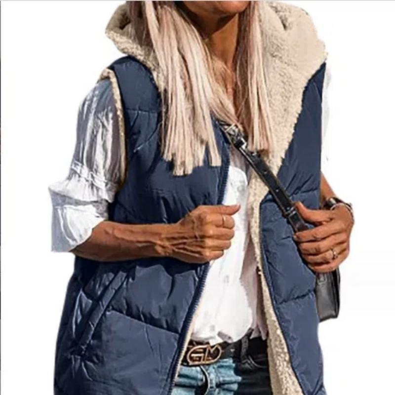Womens 2025 Fall Reversible Vests Sleeveless Fleece Jacket Zip Up Hoodie Pockets Long Warm Winter Coat