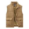 Men's Corduroy Fleece-Lined Multi-Pocket Cotton Vest - Casual, Sleeveless, Outdoor, Cold-Proof.