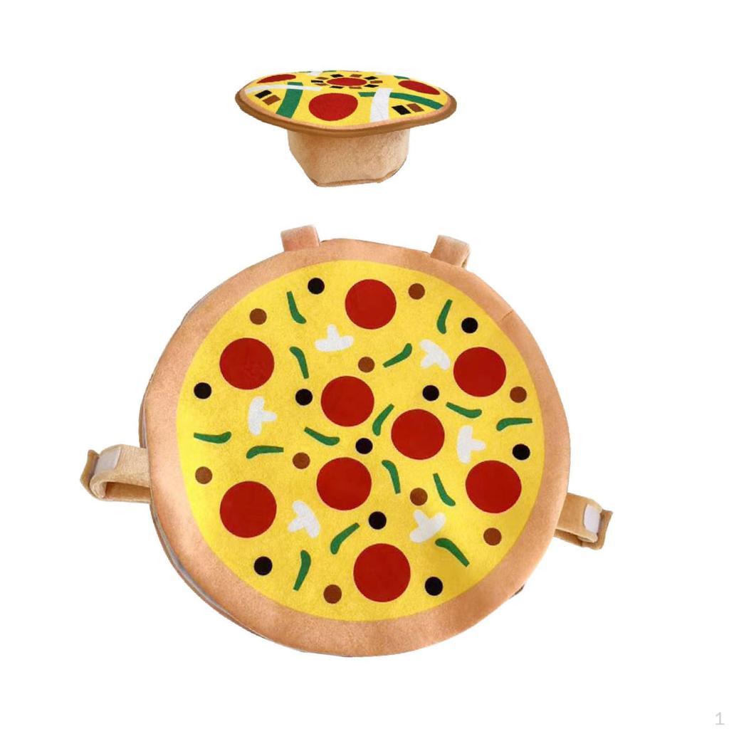 Halloweenkostyme med hatt og pizza, morsomt tegneserieantrekk for høytidsrollespill