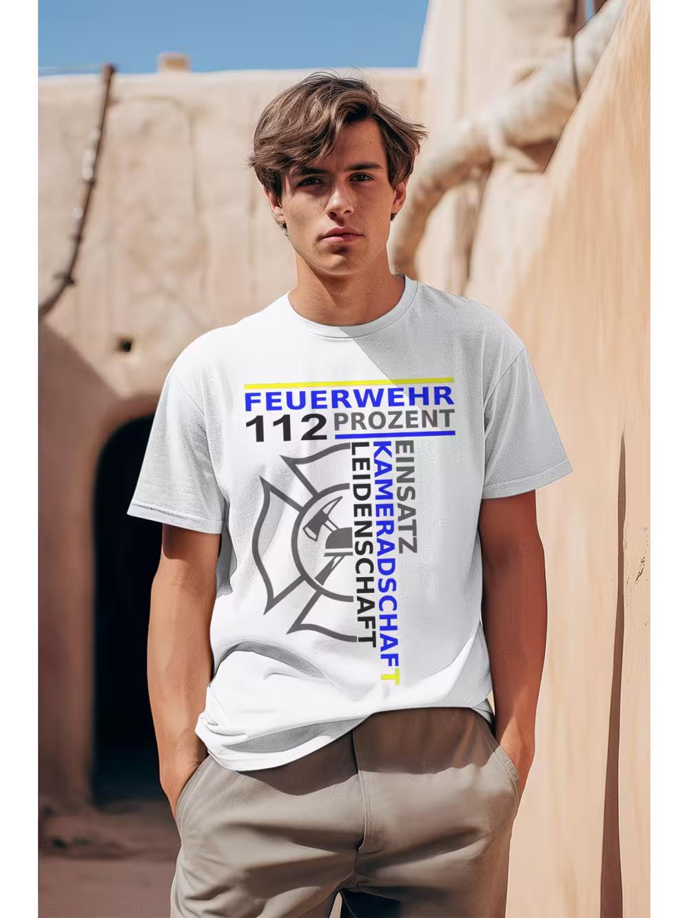 112 Percent Fire Department Emergency Number 112 Graphic T-Shirt - Bold Firefighter Design with Number 112 XL