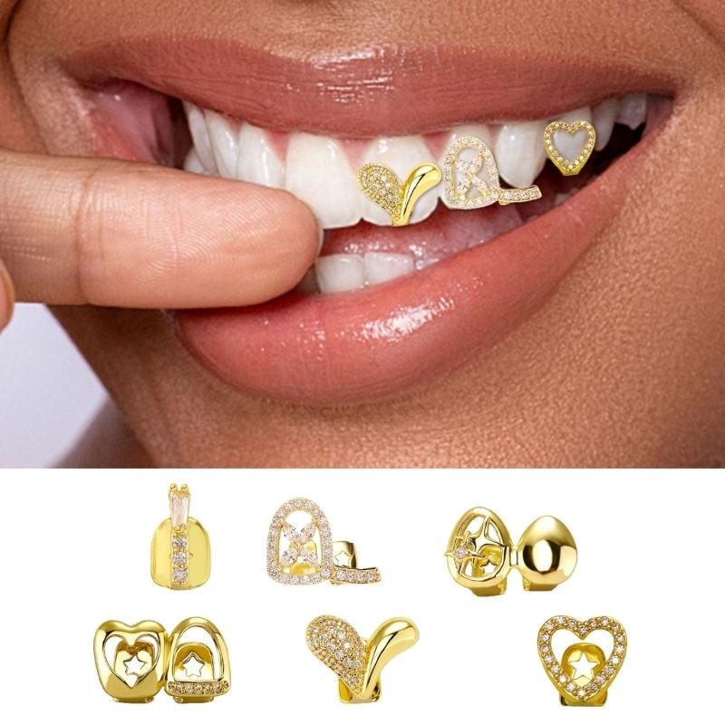 Fashionable Metal Fang Grillzs Hollow Teeth Jewelry Copper Texture Dental Accessory Suitable for Parties and Event