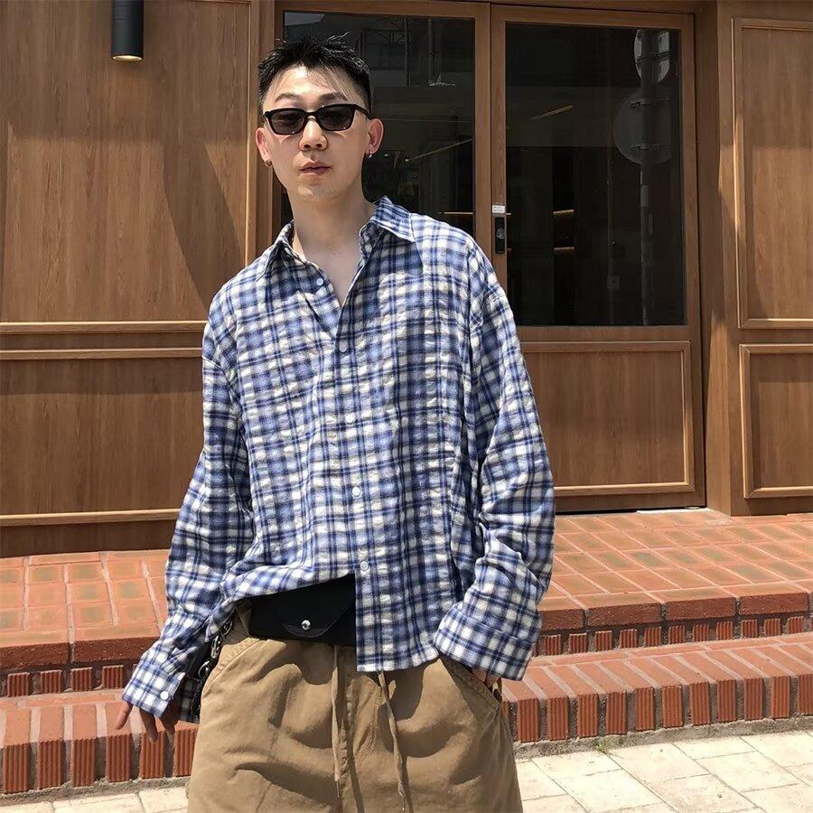 Maillard Wear Herren American Vintage Plaidhemd Dünner Jungenmantel Koreanischer Stil Modehemd