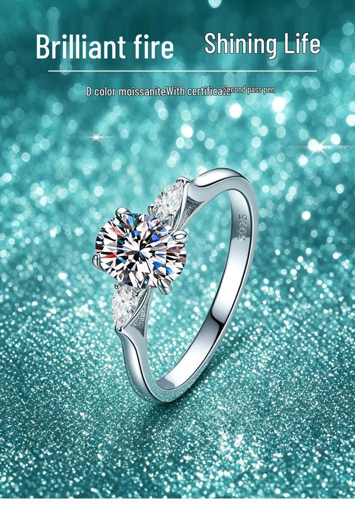 S925 Sterling Silver D Color Pear-Shaped 1.5CT Moissanite Three-Stone Women's Proposal Ring