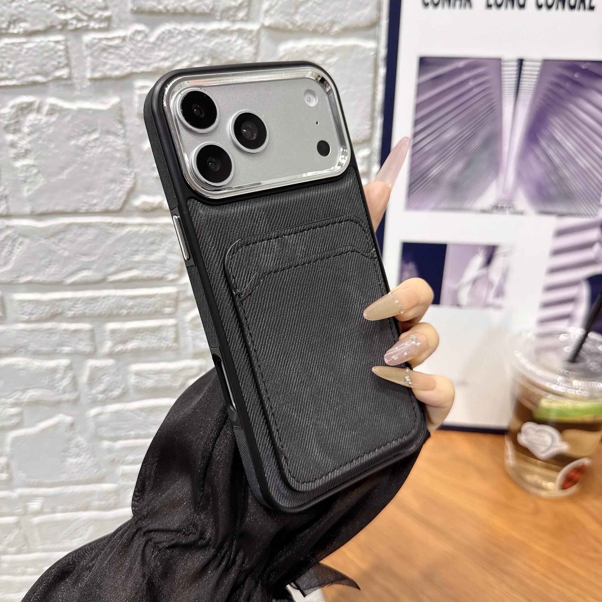 

Чехол-кошелек с джинсовой текстурой для телефона Apple 17 Pro/16 Pro/15 iPhone 13 чёрный